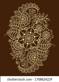 Patrón de flores de Mehndi para el dibujo y tatuaje de Henna. Decoración de estilo étnico oriental e indio. Ornamento de perro. Dibujo manual de esquema de ilustración vectorial.