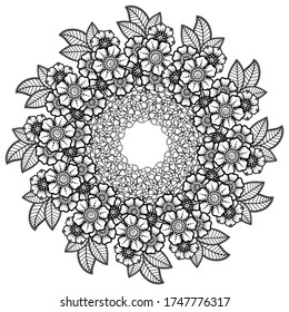 Mehndi flower pattern for Henna drawing and tattoo. Decoration in ethnic oriental, Indian style. EPS 10.
