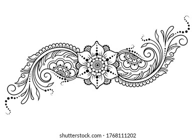 Patrón de flores de Mehndi para el dibujo y tatuaje de Henna. Decoración de estilo étnico oriental, indio. Ornamento de perro. Ilustración vectorial de dibujo manual de contorno.