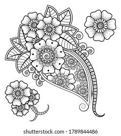 Mehndi flower pattern for Henna drawing and tattoo. Decoration in ethnic oriental, Indian style.