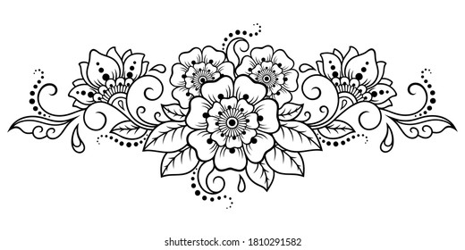 Mehndi flower pattern for Henna drawing and tattoo. Decoration in ethnic oriental, Indian style. Doodle ornament. Outline hand draw vector illustration.