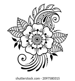 Mehndi flower pattern for Henna drawing and tattoo. Decoration in ethnic oriental, Indian style. Doodle ornament. Outline hand draw vector illustration.