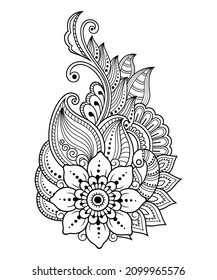 Mehndi flower pattern for Henna drawing and tattoo. Decoration in ethnic oriental, Indian style. Doodle ornament. Outline hand draw vector illustration.