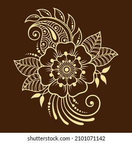 Mehndi flower pattern for Henna drawing and tattoo. Decoration in ethnic oriental, Indian style. Doodle ornament. Outline hand draw vector illustration.