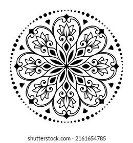 Mehndi flower pattern for Henna drawing and tattoo. Decoration in ethnic oriental, Indian style. Doodle ornament. Outline hand draw vector illustration.