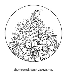 Mehndi flower pattern for Henna drawing and tattoo. Decoration in ethnic oriental, Indian style. Doodle ornament. Outline hand draw vector illustration.