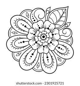 Mehndi flower pattern for Henna drawing and tattoo. Decoration in ethnic oriental, Indian style. Doodle ornament. Outline hand draw vector illustration.