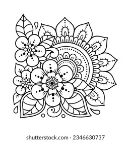 Mehndi flower pattern for Henna drawing and tattoo. Decoration in ethnic oriental, Indian style. Doodle ornament. Outline hand draw vector illustration.