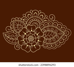 Patrón de flores de Mehndi para el dibujo y tatuaje de Henna. Decoración de estilo étnico oriental, indio. Ornamento de perro. Ilustración vectorial de dibujo manual de contorno.