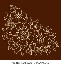 Patrón de flores de Mehndi para dibujo y tatuaje de Henna. Decoración oriental étnica, estilo indio. Adorno de garabato. Ilustración vectorial de dibujo a mano.
