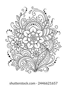 Mehndi flower pattern for Henna drawing and tattoo. Decoration in ethnic oriental, Indian style. Doodle ornament. Outline hand draw vector illustration.