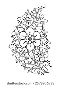 Mehndi flower pattern for Henna drawing and tattoo. Decoration in ethnic oriental, Indian style. Doodle ornament. Outline hand draw vector illustration.