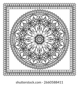 Patrón de flor de Mehndi para Henna dibujo y tatuaje. Decoración en estilo indio oriental étnico. Ornamento de Doodle. Esquema de la Ilustración vectorial de dibujo a mano.