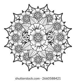 Patrón de flor de Mehndi para Henna dibujo y tatuaje. Decoración en estilo indio oriental étnico. Ornamento de Doodle. Esquema de la Ilustración vectorial de dibujo a mano.