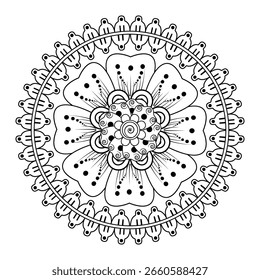 Mehndi flor padrão para Henna desenho e tatuagem. Decoração em estilo étnico oriental indiano. Doodle ornamento. Ilustração vetorial de desenho à mão do contorno.