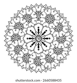 Patrón de flor de Mehndi para Henna dibujo y tatuaje. Decoración en estilo indio oriental étnico. Ornamento de Doodle. Esquema de la Ilustración vectorial de dibujo a mano.