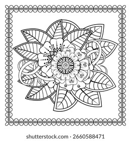 Patrón de flor de Mehndi para Henna dibujo y tatuaje. Decoración en estilo indio oriental étnico. Ornamento de Doodle. Esquema de la Ilustración vectorial de dibujo a mano.