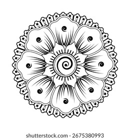 Mehndi flower pattern for Henna drawing and tattoo. Decoration in ethnic oriental  Indian style. Doodle ornament. Outline hand draw vector illustration.