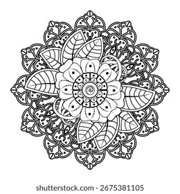Mehndi flower pattern for Henna drawing and tattoo. Decoration in ethnic oriental  Indian style. Doodle ornament. Outline hand draw vector illustration.