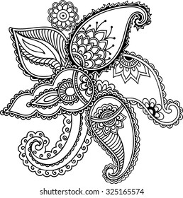 Mehndi flower pattern for Henna drawing and tattoo. Decoration in ethnic oriental, Indian style.