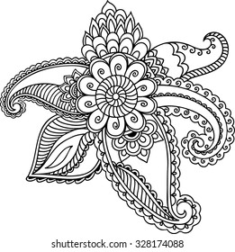 Mehndi flower pattern for Henna drawing and tattoo. Decoration in ethnic oriental, Indian style.