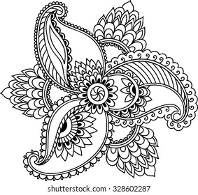 Mehndi flower pattern for Henna drawing and tattoo. Decoration in ethnic oriental, Indian style.
