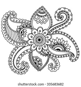 Mehndi flower pattern for Henna drawing and tattoo. Decoration in ethnic oriental, Indian style.