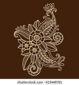 Mehndi flower pattern for Henna drawing and tattoo. Decoration in ethnic oriental, Indian style.
