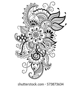 Mehndi flower pattern for Henna drawing and tattoo. Decoration in ethnic oriental, Indian style.