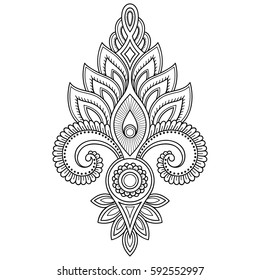 Patrón de flores de Mehndi para el dibujo y tatuaje de Henna. Decoración de estilo étnico oriental e indio.