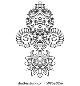 Mehndi flower pattern for Henna drawing and tattoo. Decoration in ethnic oriental, Indian style.