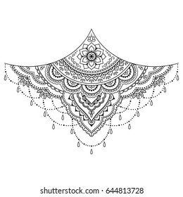 Mehndi flower pattern for Henna drawing and tattoo. Decoration in ethnic oriental, Indian style.
