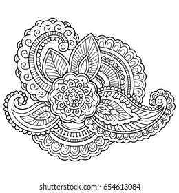Mehndi flower pattern for Henna drawing and tattoo. Decoration in ethnic oriental, Indian style.