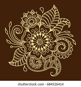 Mehndi flower pattern for Henna drawing and tattoo. Decoration in ethnic oriental, Indian style.