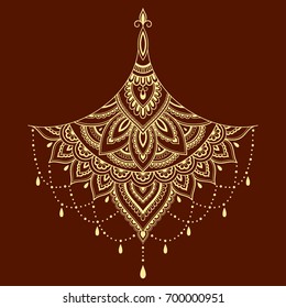 Mehndi flower pattern for Henna drawing and tattoo. Decoration in ethnic oriental, Indian style.