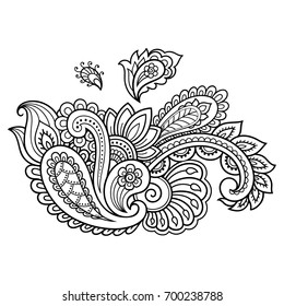 Mehndi flower pattern for Henna drawing and tattoo. Decoration in ethnic oriental, Indian style.