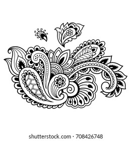Mehndi flower pattern for Henna drawing and tattoo. Decoration in ethnic oriental, Indian style.