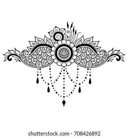 Mehndi flower pattern for Henna drawing and tattoo. Decoration in ethnic oriental, Indian style.