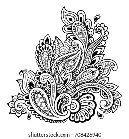 Mehndi flower pattern for Henna drawing and tattoo. Decoration in ethnic oriental, Indian style.