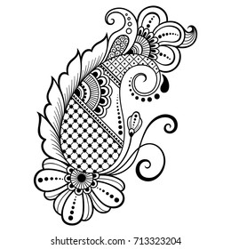 Mehndi flower pattern for Henna drawing and tattoo. Decoration in ethnic oriental, Indian style.