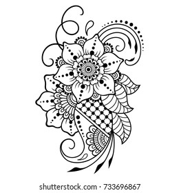 Mehndi flower pattern for Henna drawing and tattoo. Decoration in ethnic oriental, Indian style.