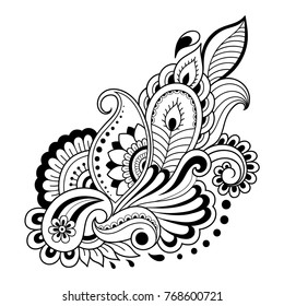 Mehndi flower pattern for Henna drawing and tattoo. Decoration in ethnic oriental, Indian style.
