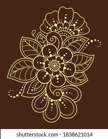 Mehndi flower pattern and mandala for Henna drawing and tattoo. Decoration in ethnic oriental, Indian style. Doodle ornament. Outline hand draw vector illustration.