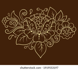 Mehndi flower pattern and mandala for Henna drawing and tattoo. Decoration in ethnic oriental, Indian style. Doodle ornament. Outline hand draw vector illustration.