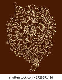 Mehndi flower pattern and mandala for Henna drawing and tattoo. Decoration in ethnic oriental, Indian style. Doodle ornament. Outline hand draw vector illustration.