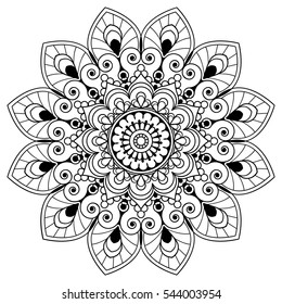 Mehndi henna floral element for tatoo mandala in Indian style. Vector illustration isolated on white background