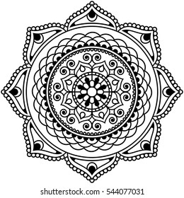 Mehndi Henna Indian Element Flower Mandala For Tatoo Or Card. Vector Illustration Isolated On White Background