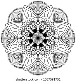 Mehndi henna Indian flower. Element mandala for tatoo or card. Vector illustration isolated on white background