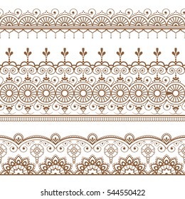 Mehndi Henna Line Lace Element With Circles Pattern In Indian Style For Card Or Tattoo