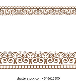 Mehndi Henna line lace seamless element with flowers pattern card for tattoo on white background